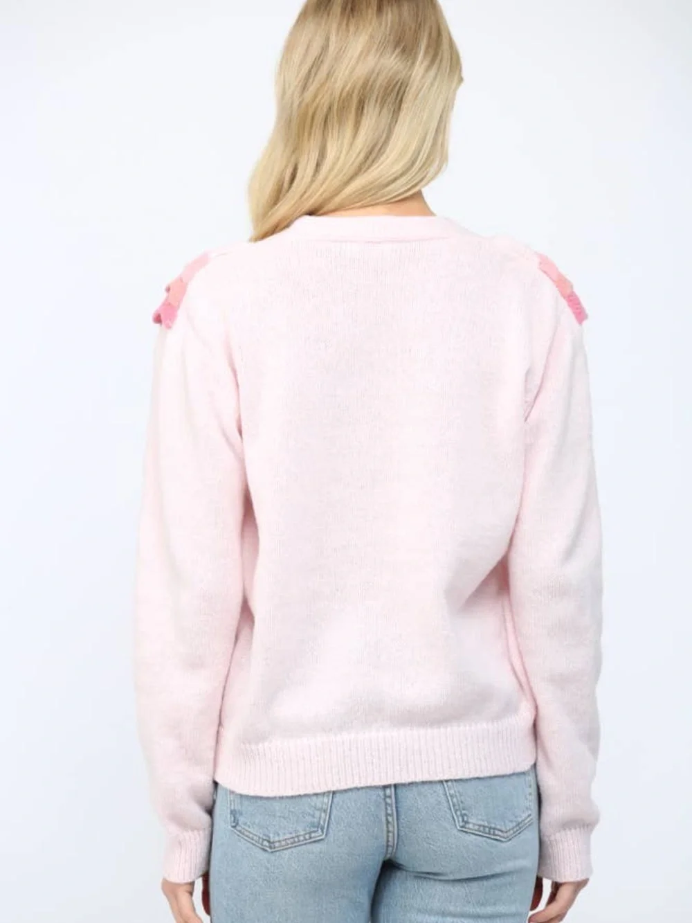V-Neck Pink Gradient Ruffle Knit Cardigan Sweater by fate NWOT - Picture 7 of 9